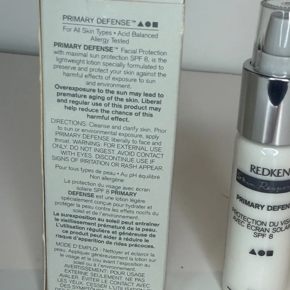 Redken Skin Response Primary Defense Facial Protection Sunscreen SPF 8 1oz New
